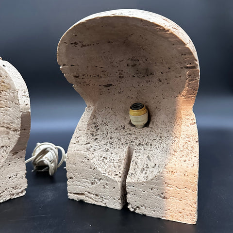 Unique Pair of 2 Travertine Table Lamps by Mari For Danesi 1970s