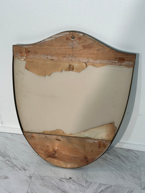 Vintage Italian Brass Shield Mirror 1970s