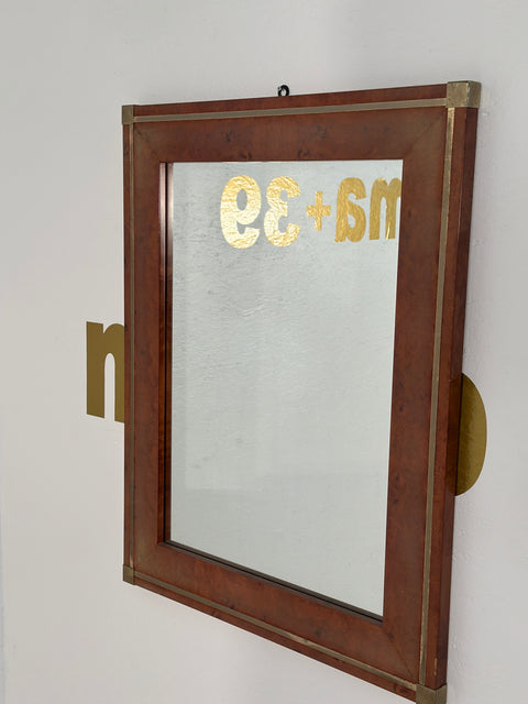Vintage Italian Wood & Brass Wall Mirror 1980s