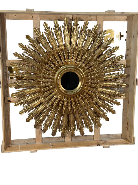 Italian Carved Gilt-wood Sunburst Mirror with three tier rays