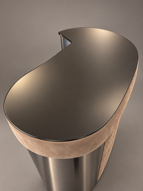 Mid-Century Modern Suede Bar by Willy Rizzo, Italy, 1970s Beige Suede and Metal