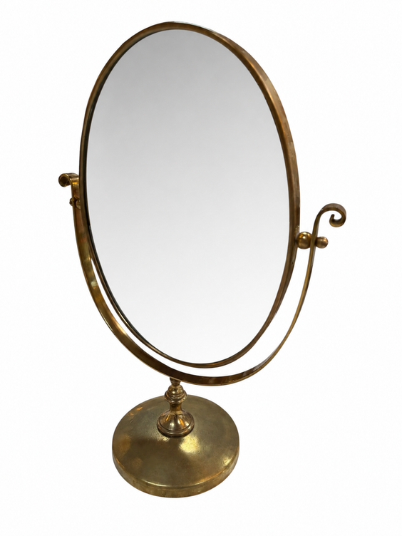 Vintage Brass Oval Vanity Mirror with Swivel Stand
