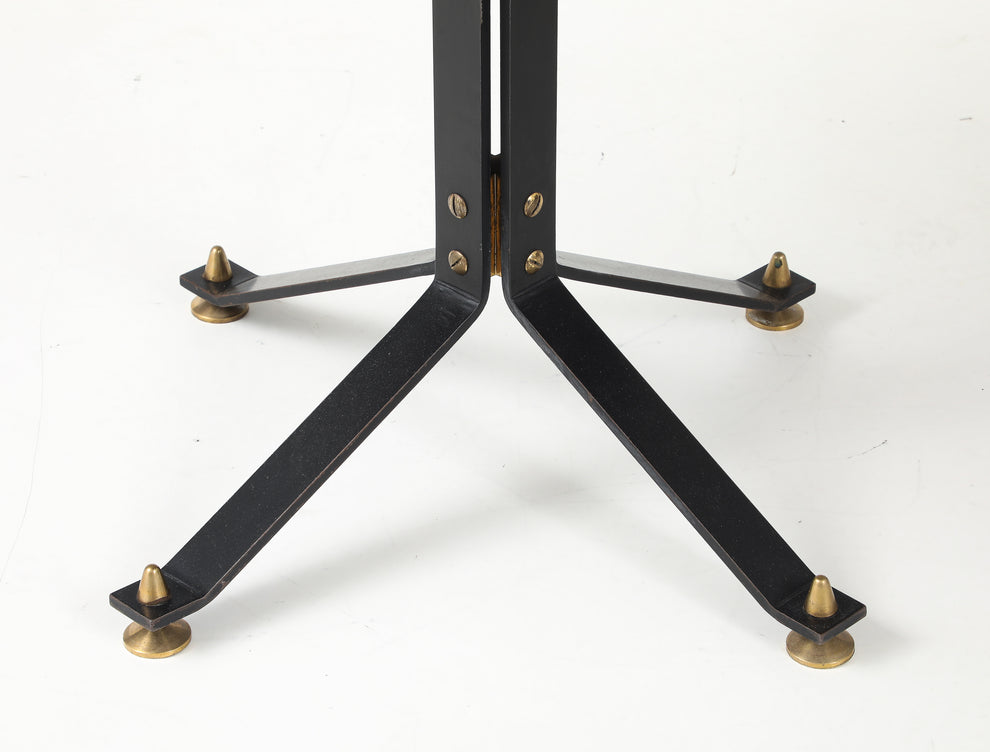 Carlo Ratti Geometric Walnut Round Table with Iron Base, Italy, 1950s