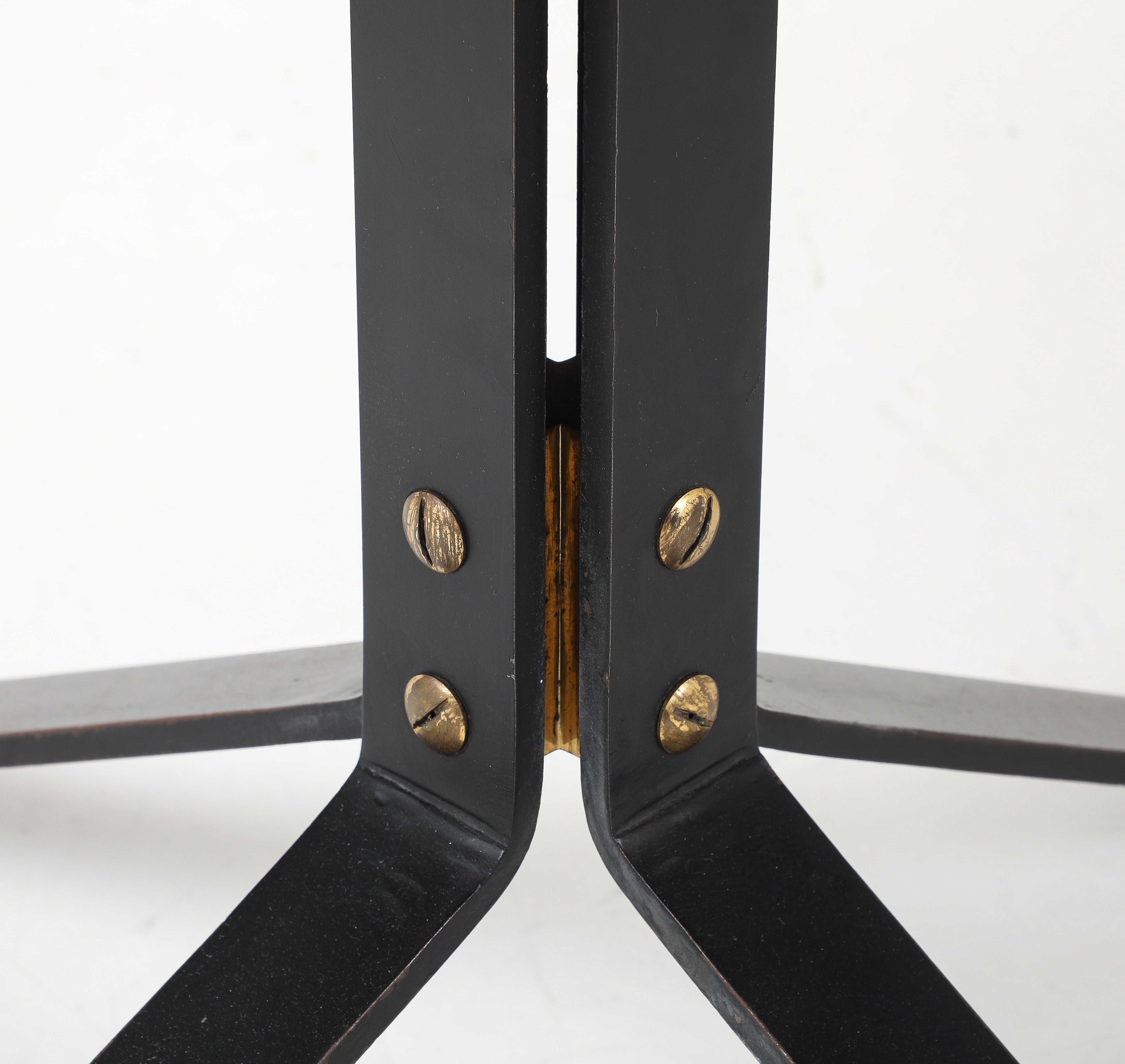 Carlo Ratti Geometric Walnut Round Table with Iron Base, Italy, 1950s
