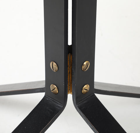 Carlo Ratti Geometric Walnut Round Table with Iron Base, Italy, 1950s