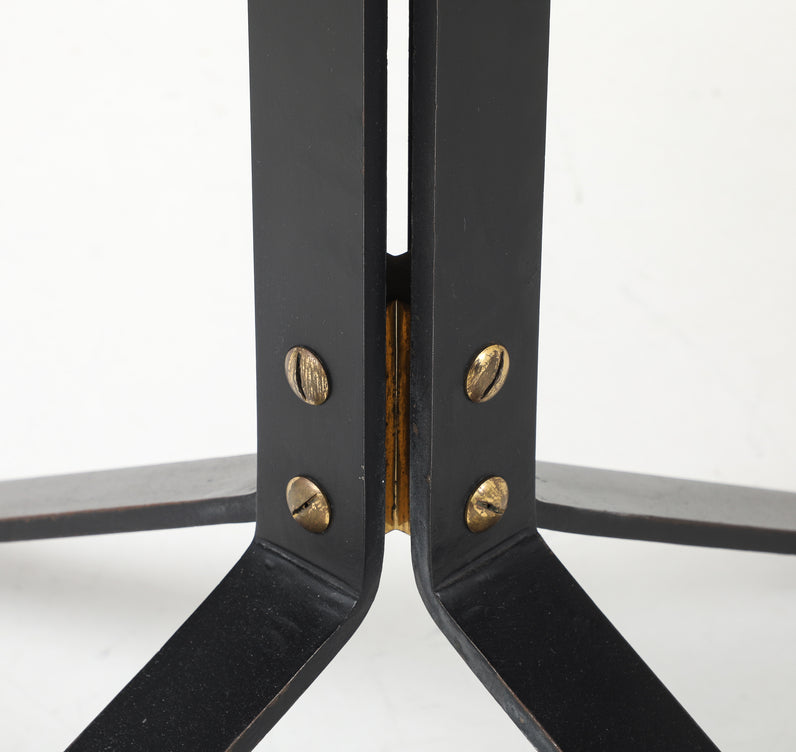 Carlo Ratti Geometric Walnut Round Table with Iron Base, Italy, 1950s