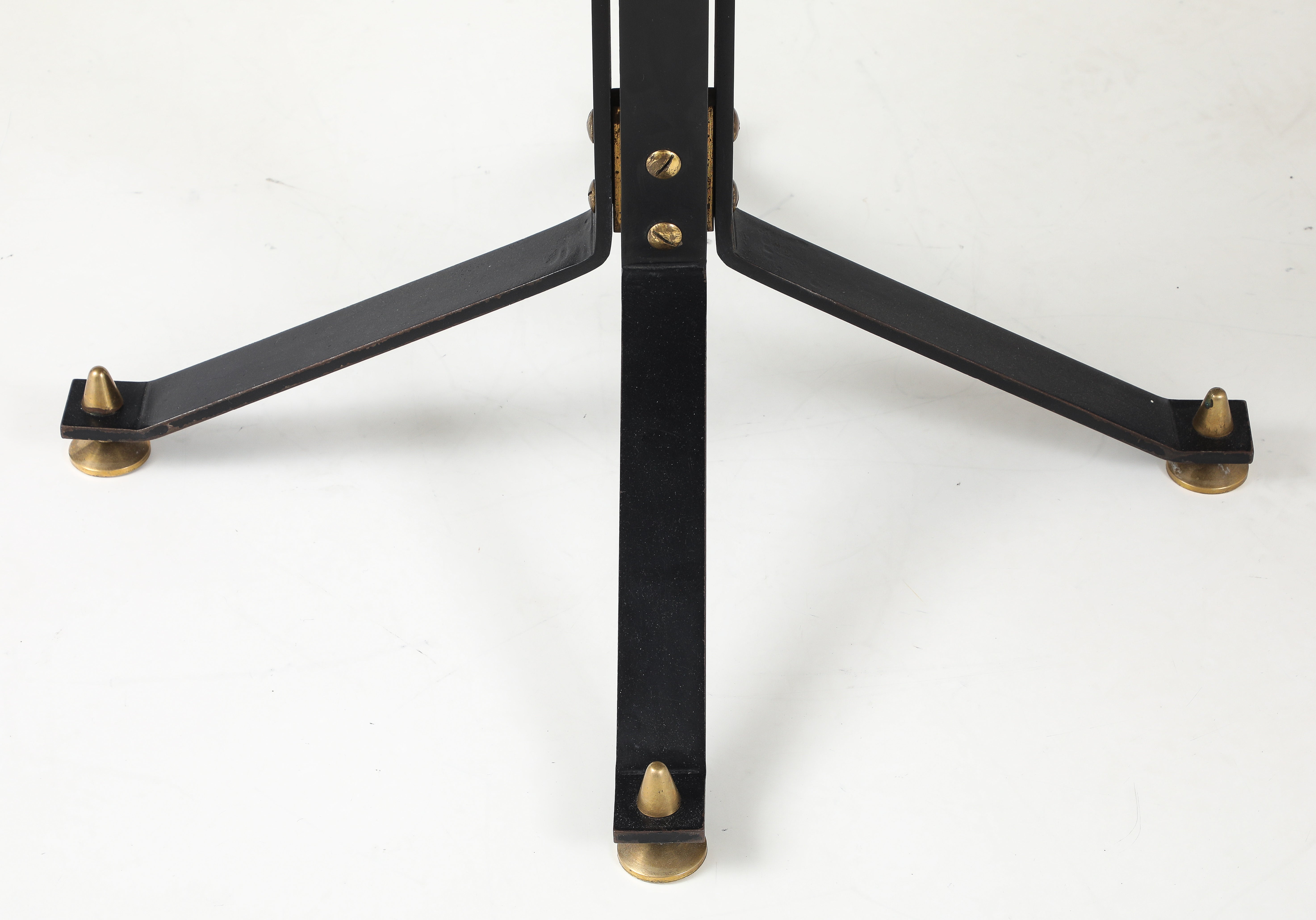 Carlo Ratti Geometric Walnut Round Table with Iron Base, Italy, 1950s