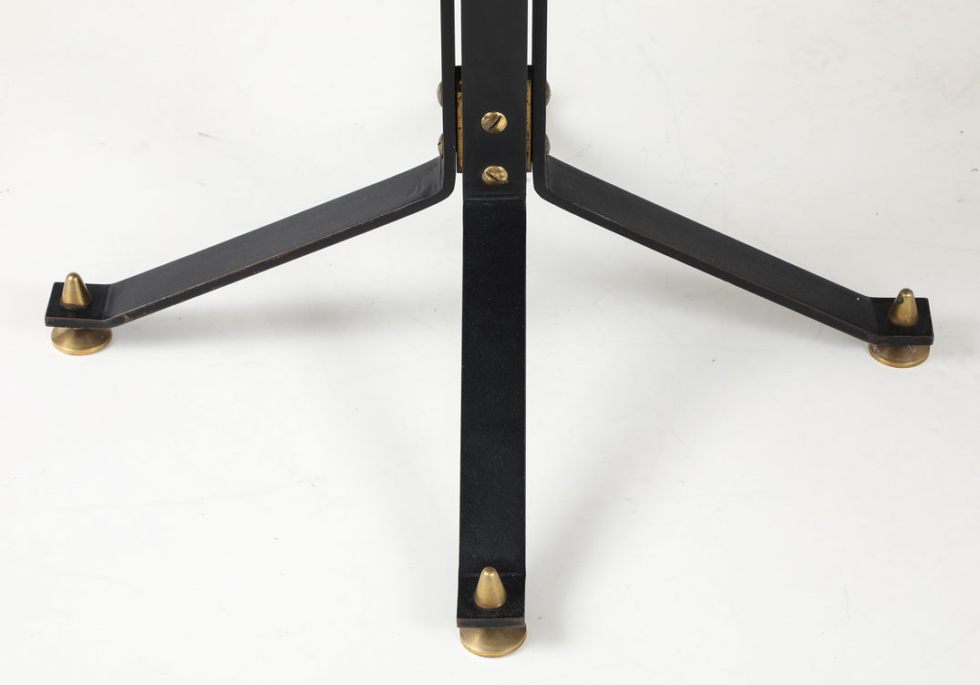 Carlo Ratti Geometric Walnut Round Table with Iron Base, Italy, 1950s