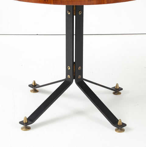 Carlo Ratti Geometric Walnut Round Table with Iron Base, Italy, 1950s