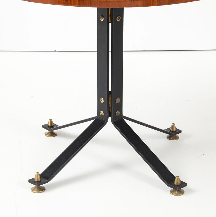 Carlo Ratti Geometric Walnut Round Table with Iron Base, Italy, 1950s