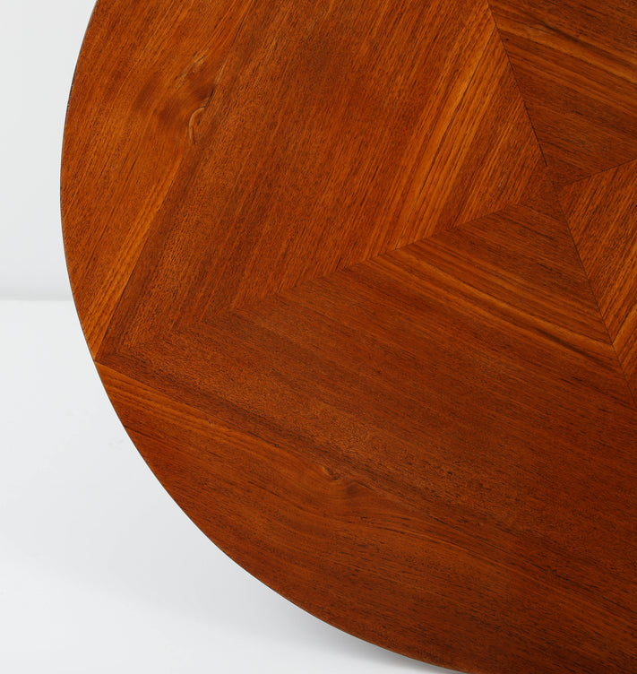 Carlo Ratti Geometric Walnut Round Table with Iron Base, Italy, 1950s