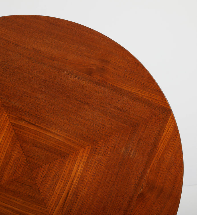 Carlo Ratti Geometric Walnut Round Table with Iron Base, Italy, 1950s