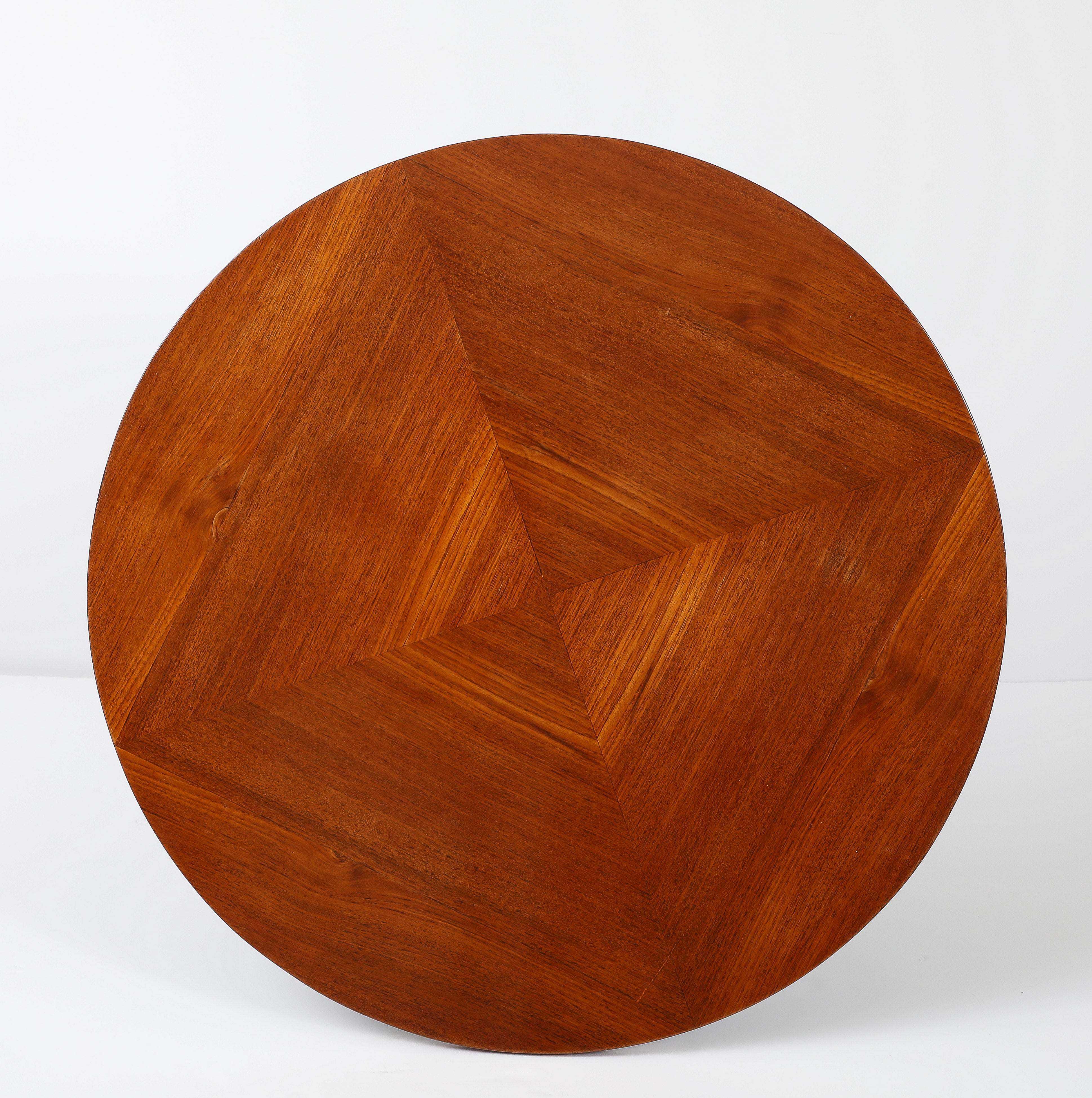 Carlo Ratti Geometric Walnut Round Table with Iron Base, Italy, 1950s