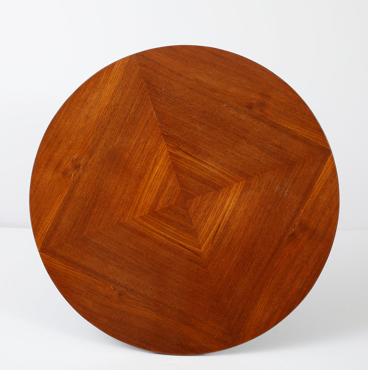 Carlo Ratti Geometric Walnut Round Table with Iron Base, Italy, 1950s