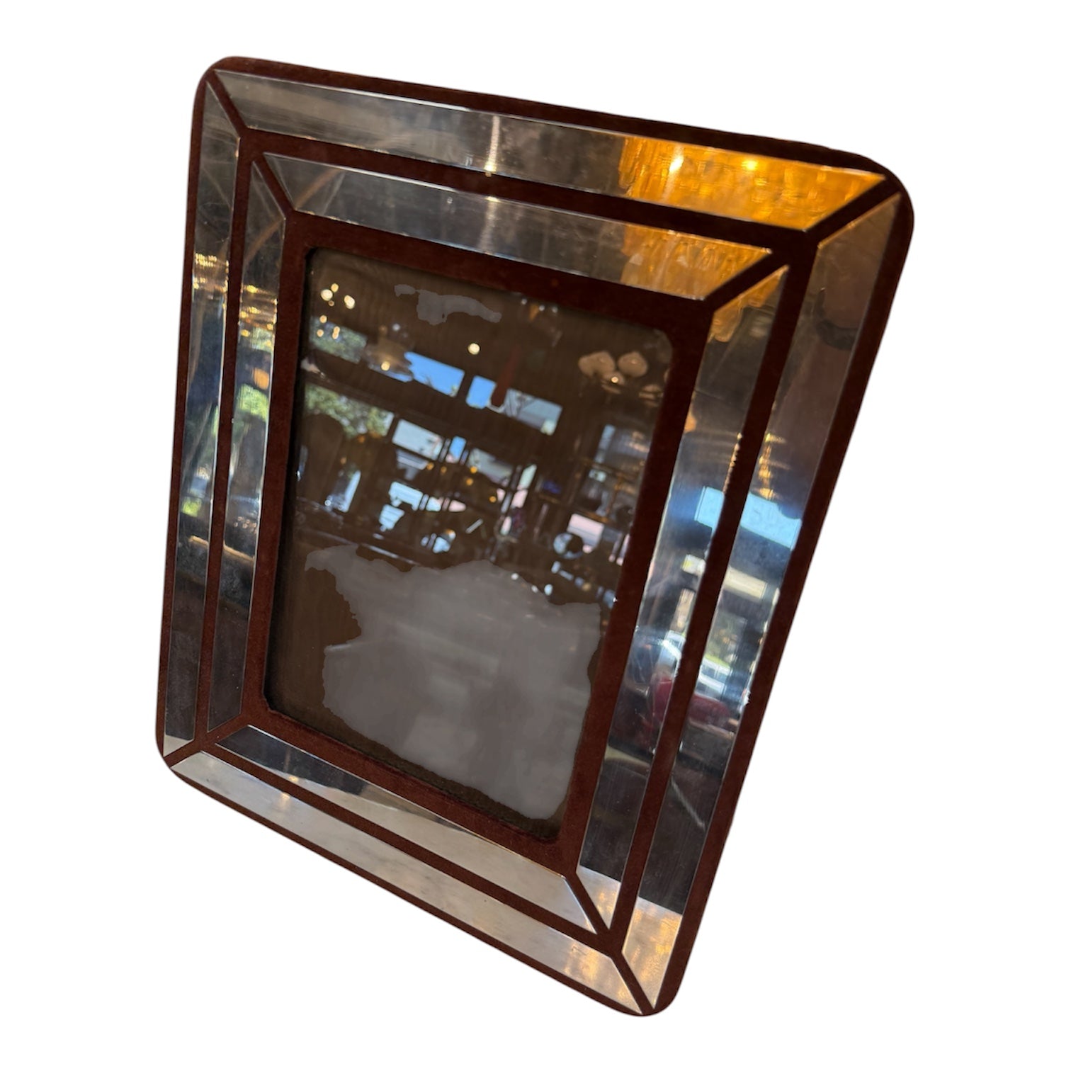 Italian Chrome and Burgundy Suede Picture Frame, 1970s
