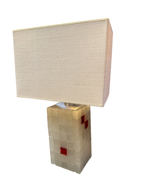 Italian Glass Block Table Lamp with Red Accents, 1970s