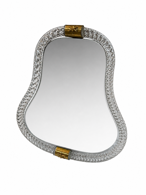 Vintage Murano Style Twisted Art Glass Vanity Mirror with Brass Accents