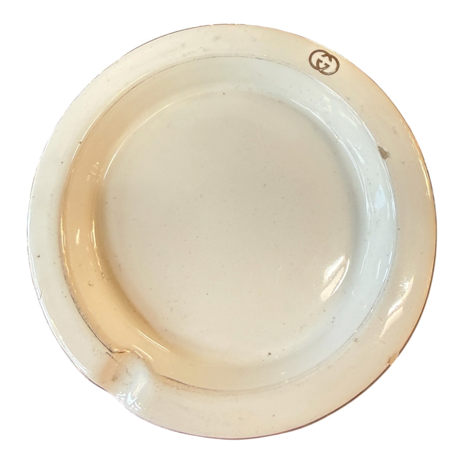 Vintage Gucci White Ceramic Ashtray with Interlocking GG Logo