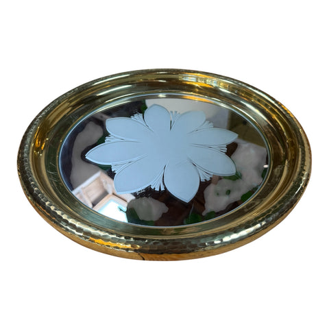 Round Brass Tray with Floral Mirrored Glass