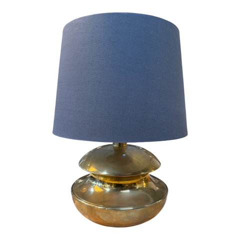 Sculptural Brass Table Lamp with Blue Shade 1970's
