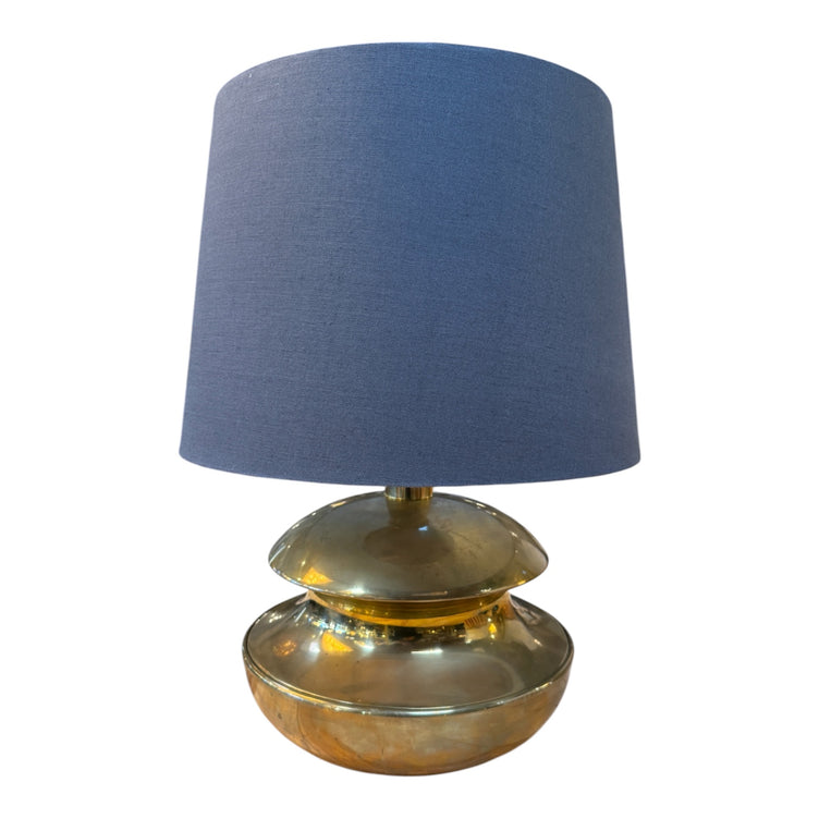 Sculptural Brass Table Lamp with Blue Shade 1970's