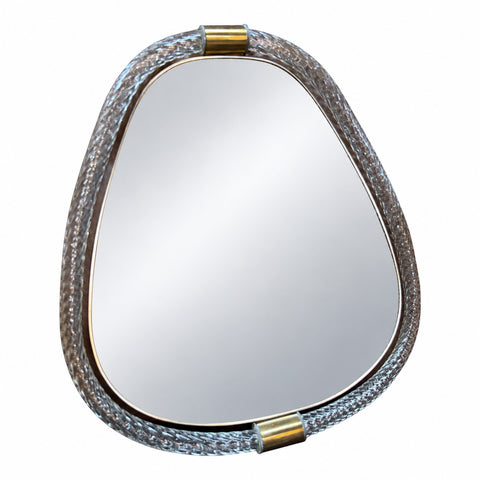 Murano Glass Wall Mirror with Brass Accents