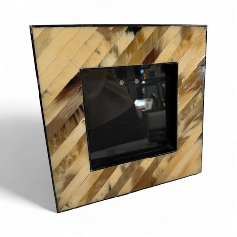 Natural Horn Chevron Inlay Square Photo Frame – Black and Ivory Tones Large