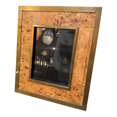 Vintage Burl Wood and Brass Picture Frame, Italy, 1980s