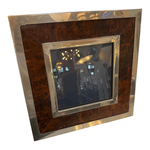 Signed Tommaso Barbi Italian Burl Wood and Brass Picture Frame, 1970s