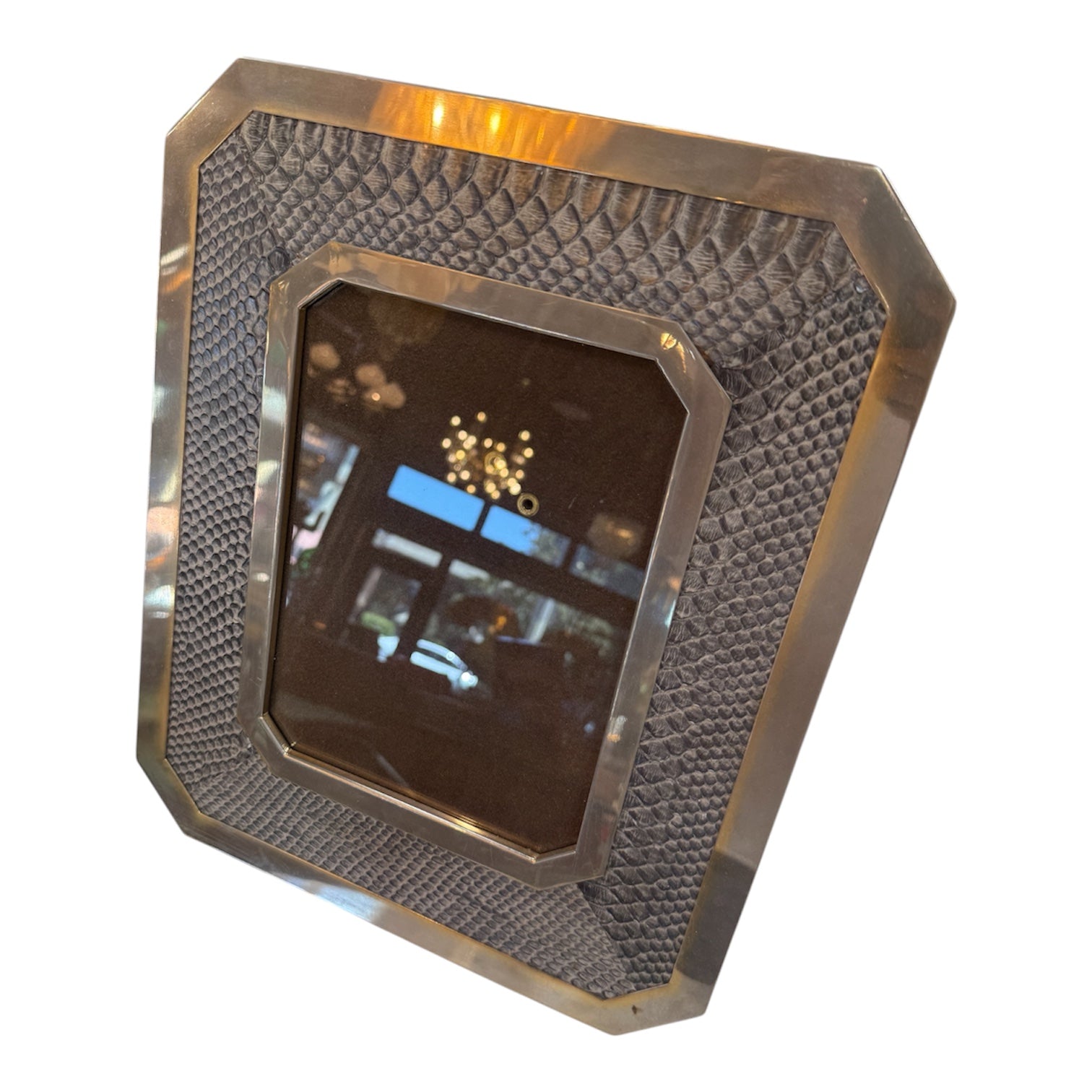 Vintage Chrome and Snakeskin Picture Frame