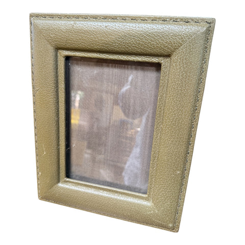Vintage Italian Olive Green Leather Picture Frame, 1970s