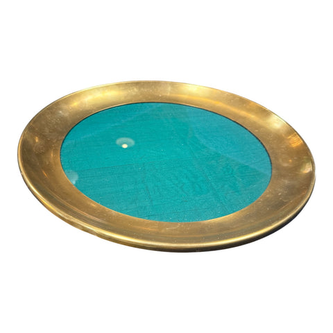 Italian Brass and Green Glass Decorative Catchall Tray, 1970s