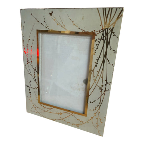 Vintage Italian Painted Glass Picture Frame with Gilt Botanical Motif, 1950s
