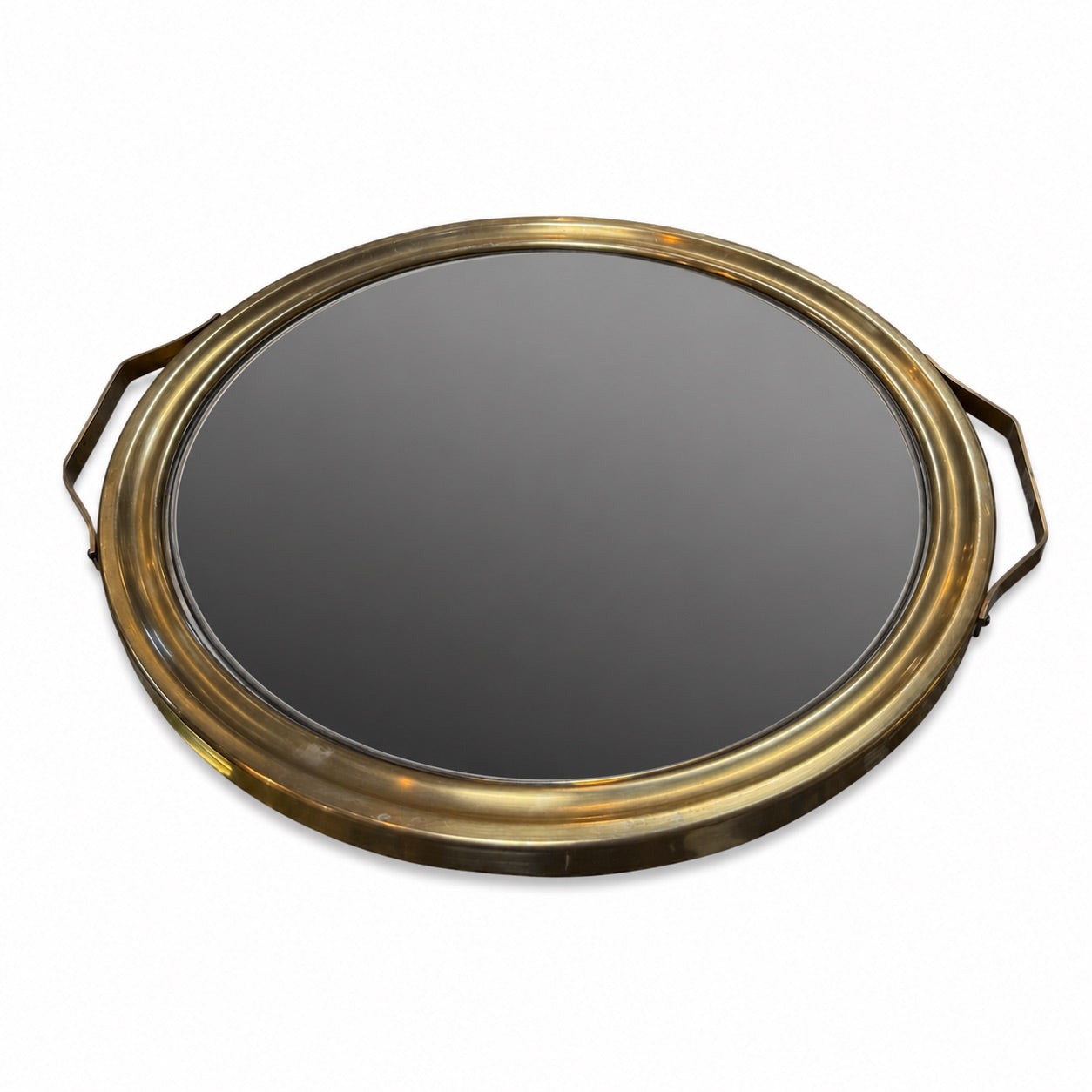 Italian Mid-Century Brass and Smoked Mirror Serving Tray, 1970s