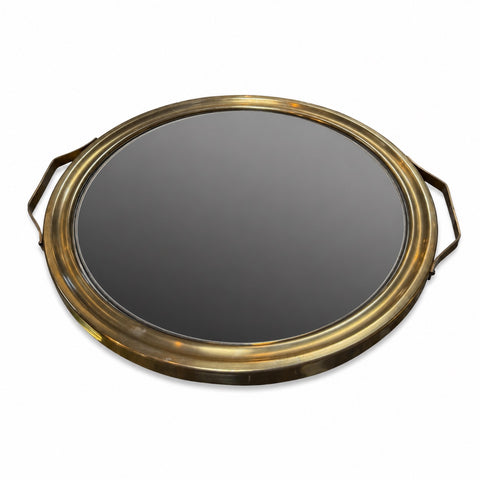 Italian Mid-Century Brass and Smoked Mirror Serving Tray, 1970s