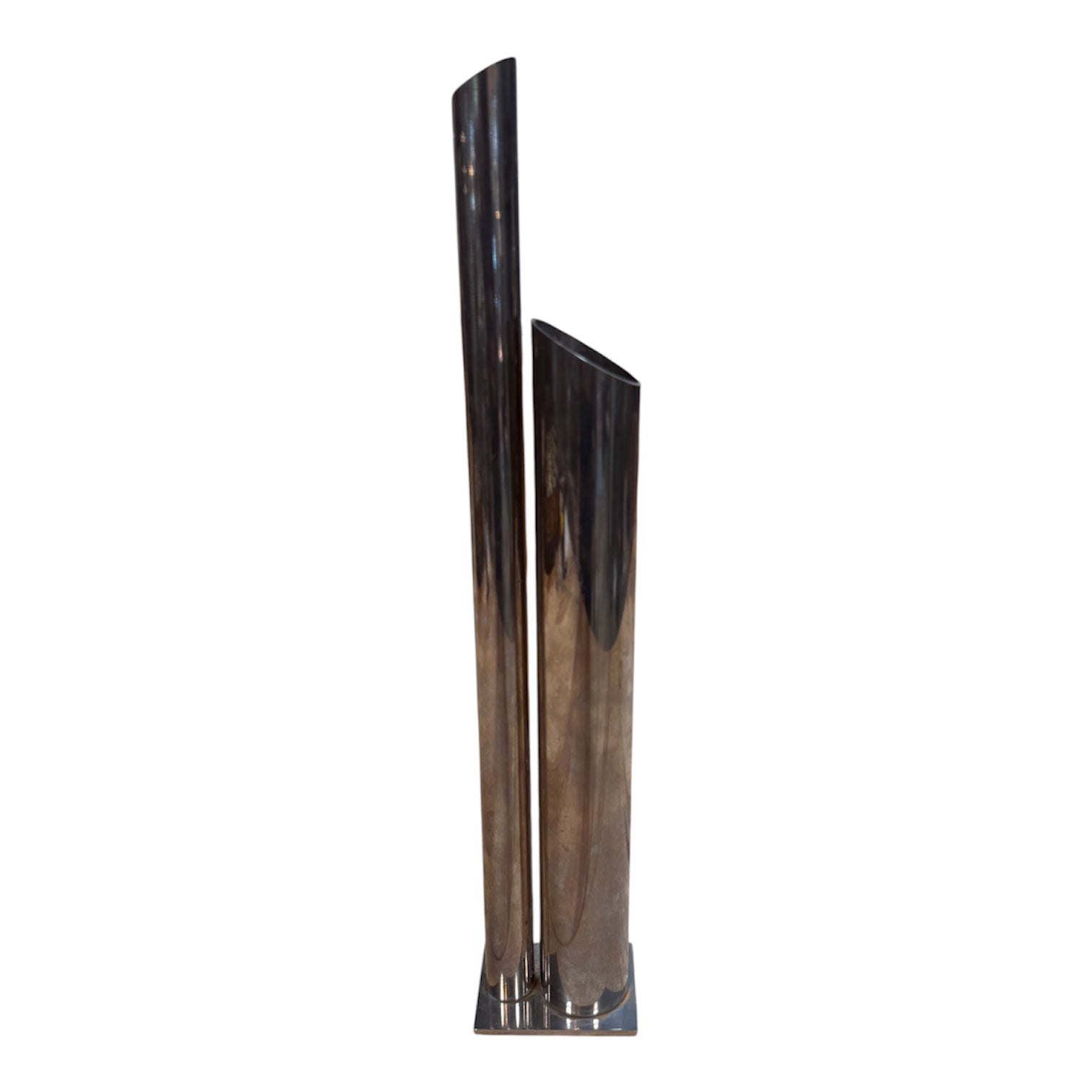 Modernist Sculptural Double-Tube Metal Vase