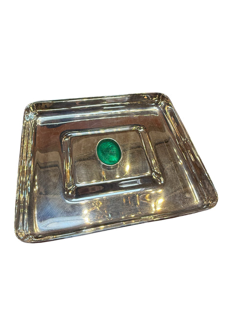 Luana Francisci Silver-Plated Tray with Green Gem Accent