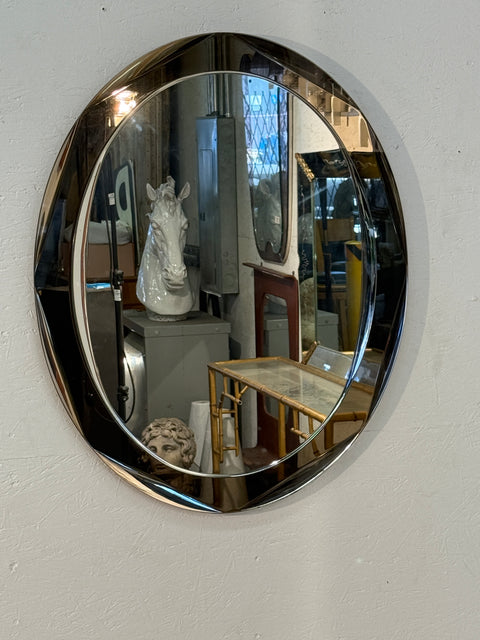 Italian Oval Mirror with Smoked Glass Frame, 1970s