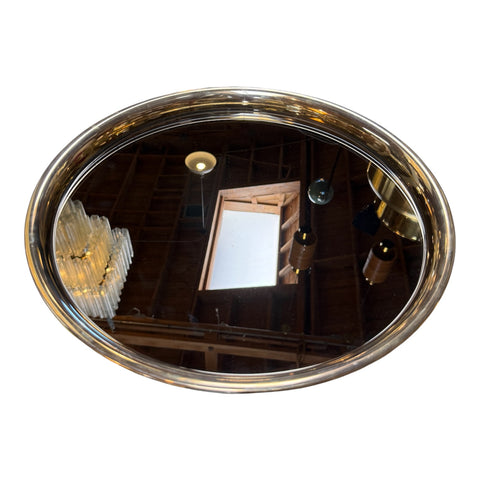 Italian Mid-Century Modern Round Smoked Glass and Brass Serving Tray, 1970s