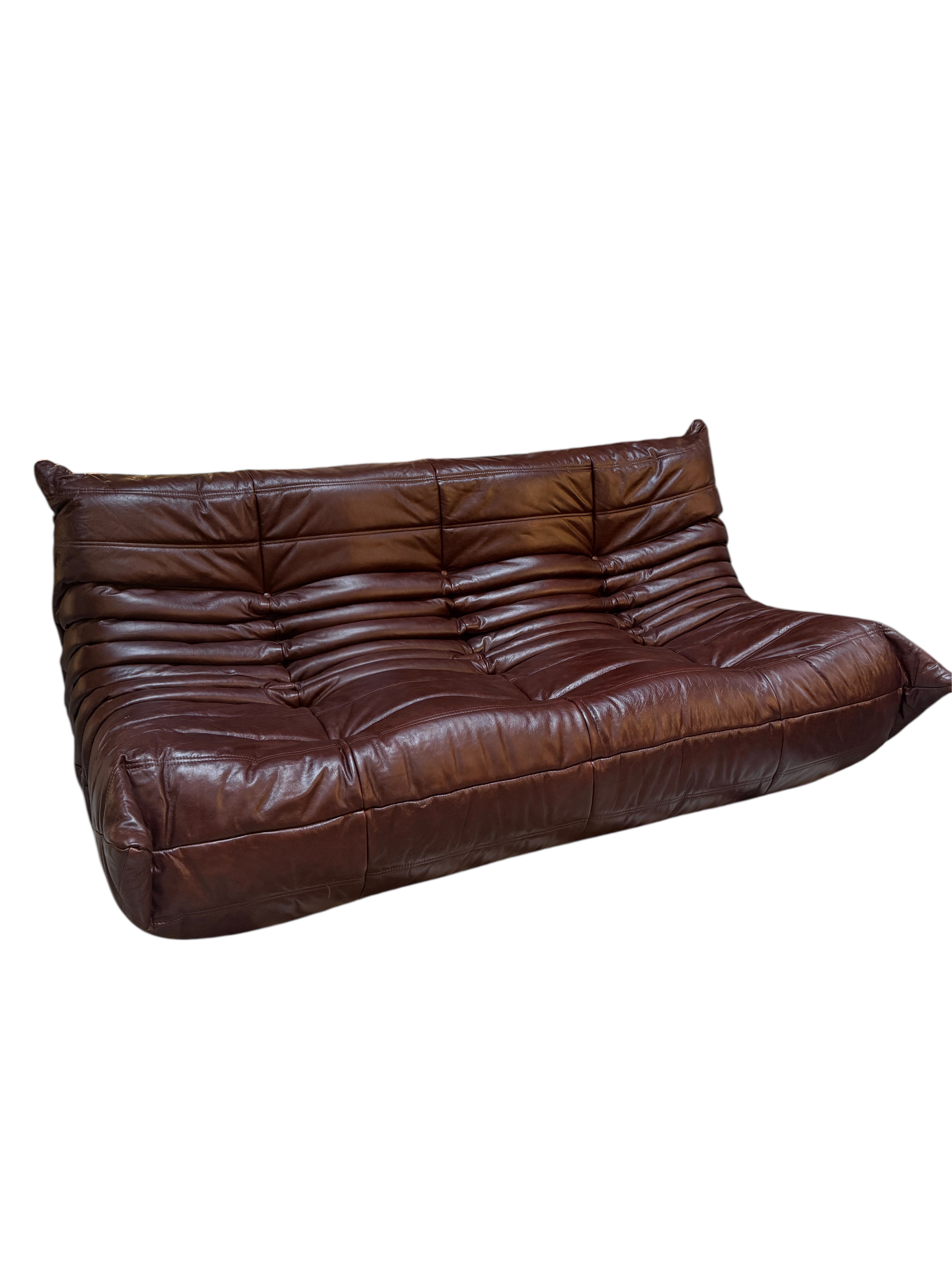 Michel Ducaroy “Togo” Three-Seat Sofa in Deep Brown Leather for Ligne Roset