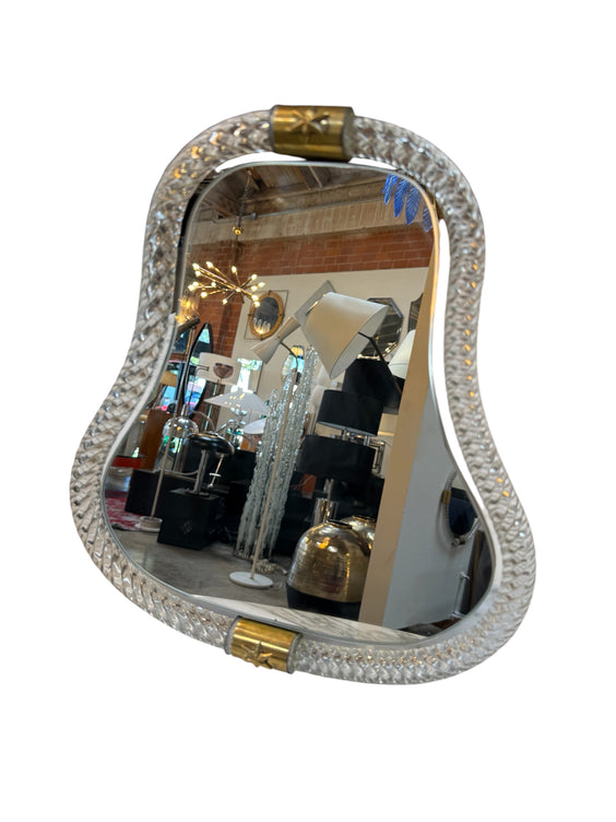Vintage Murano Style Twisted Art Glass Vanity Mirror with Brass Accents