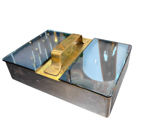 Mid-Century Modern Brass & Mirror Vanity Box