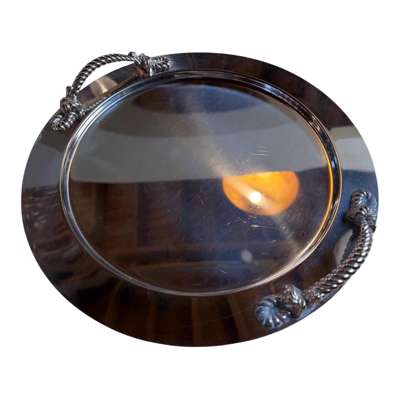 Italian Mid-Century Silver-Plated Oval Serving Tray with Rope Handles, 1970s