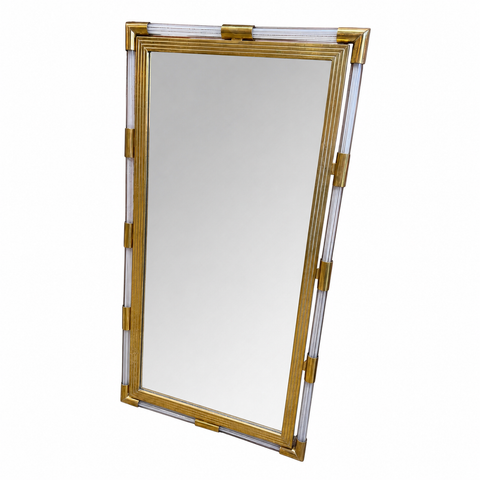 Italian Mid-Century Brass and Lucite Wall Mirror, 1970s