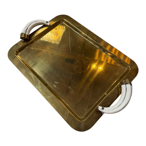 Italian Mid-Century Brass Serving Tray with Tusk Handles, 1970s