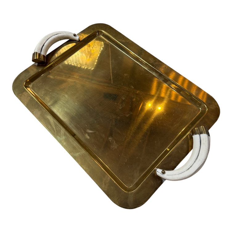 Italian Mid-Century Brass Serving Tray with Tusk Handles, 1970s