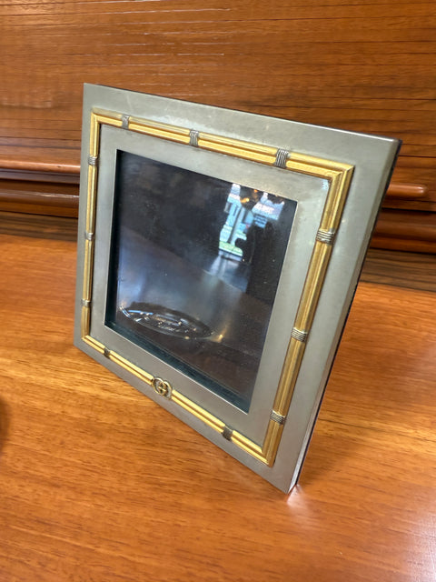 Vintage Italian Gucci Brass & Chrome Square Picture Frame, 1980s