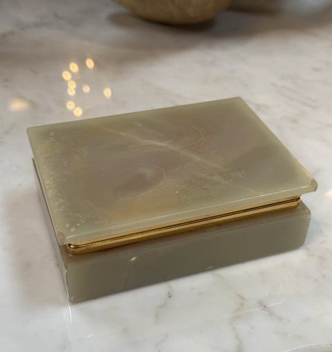 Italian Onyx and Brass Jewelry Box with Velvet Lining, 1960