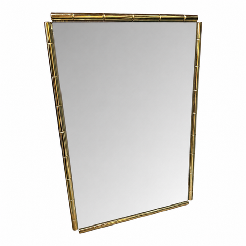 Italian Mid-Century Brass Faux Bamboo Wall Mirror, 1970s