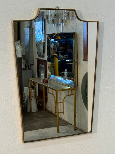 Vintage Mid-Century Italian Brass-Framed Mirror with Crown Detail 1960s